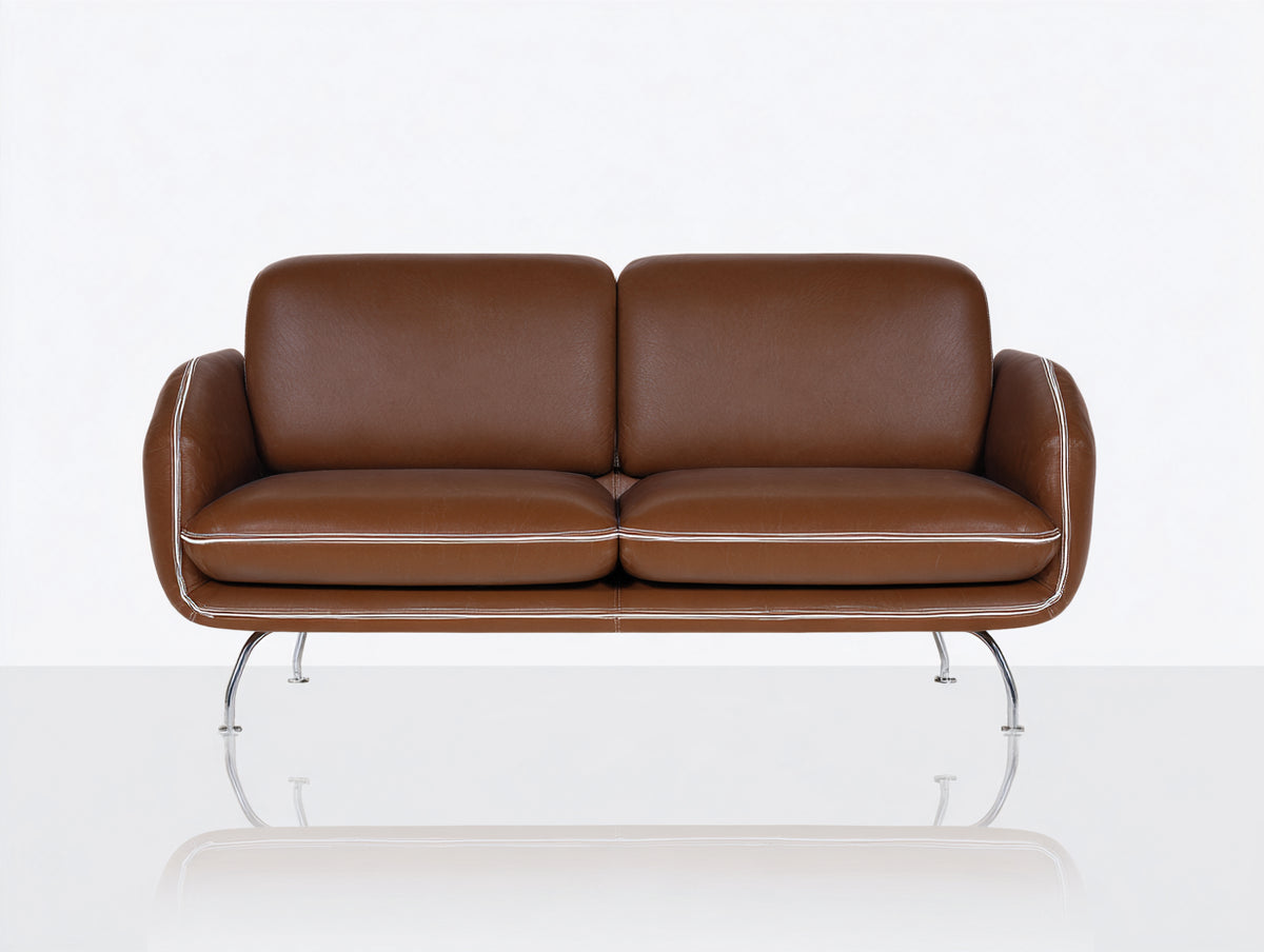 Canapé 2 places - similicuir - 170 x 88 x 84 cm - brun caramel - style moderne minimaliste avec pieds métalliques
