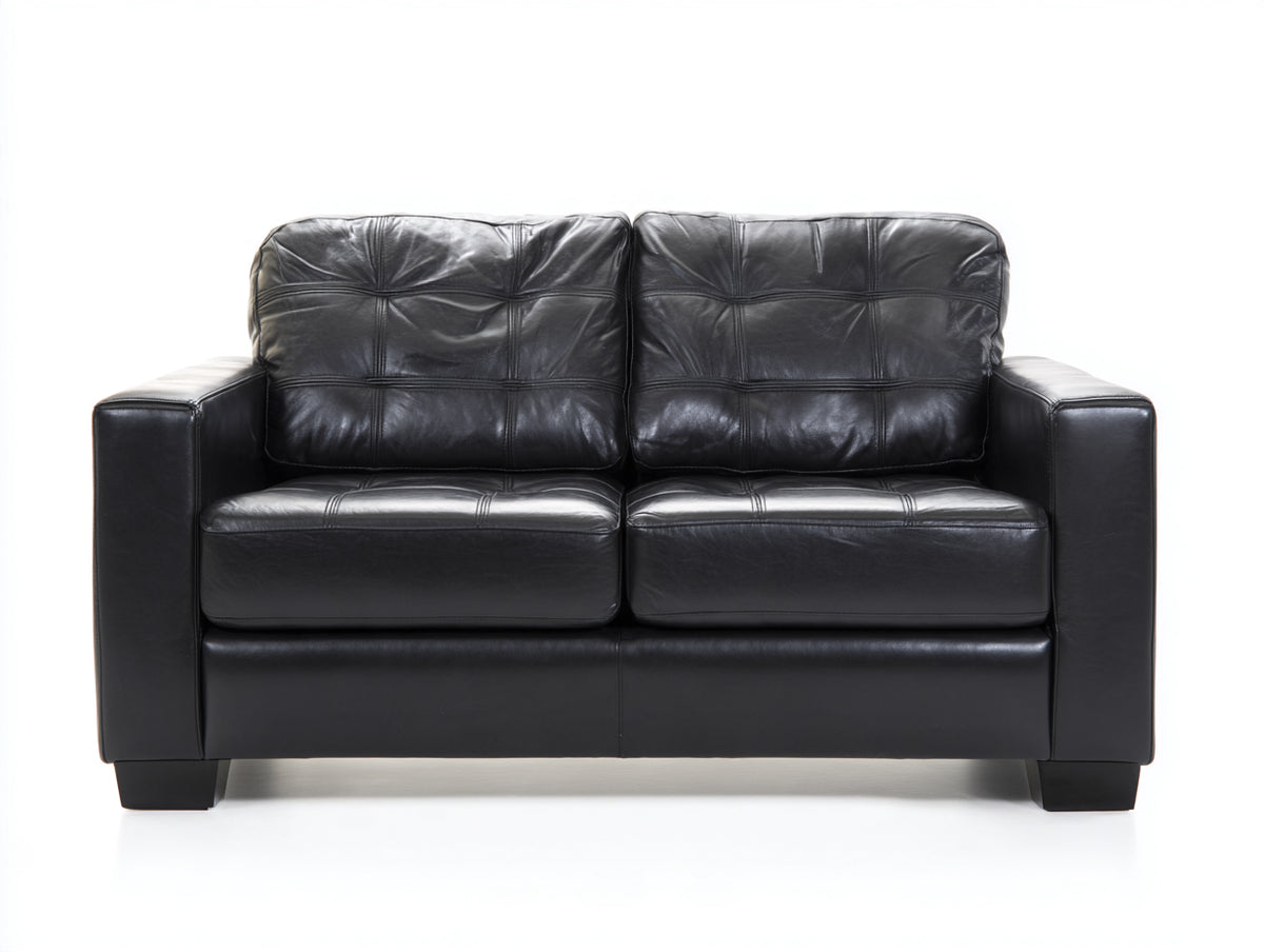 Canapé 2 places - similicuir - 166 x 90 x 89 cm - noir - style contemporain capitonné