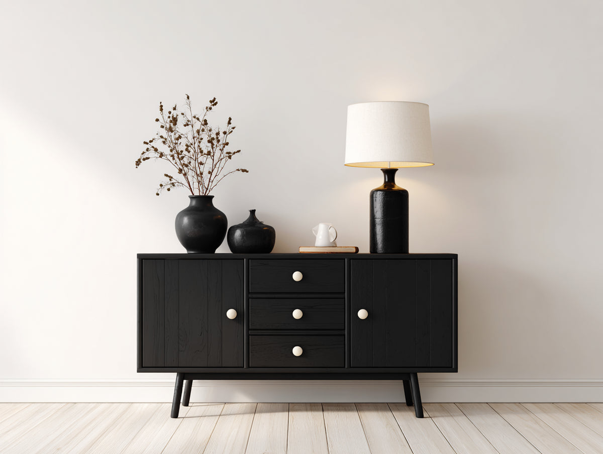 Meuble d'entrée-Bois-146 x 42 x 82 cm-Noir-Style scandinave moderne