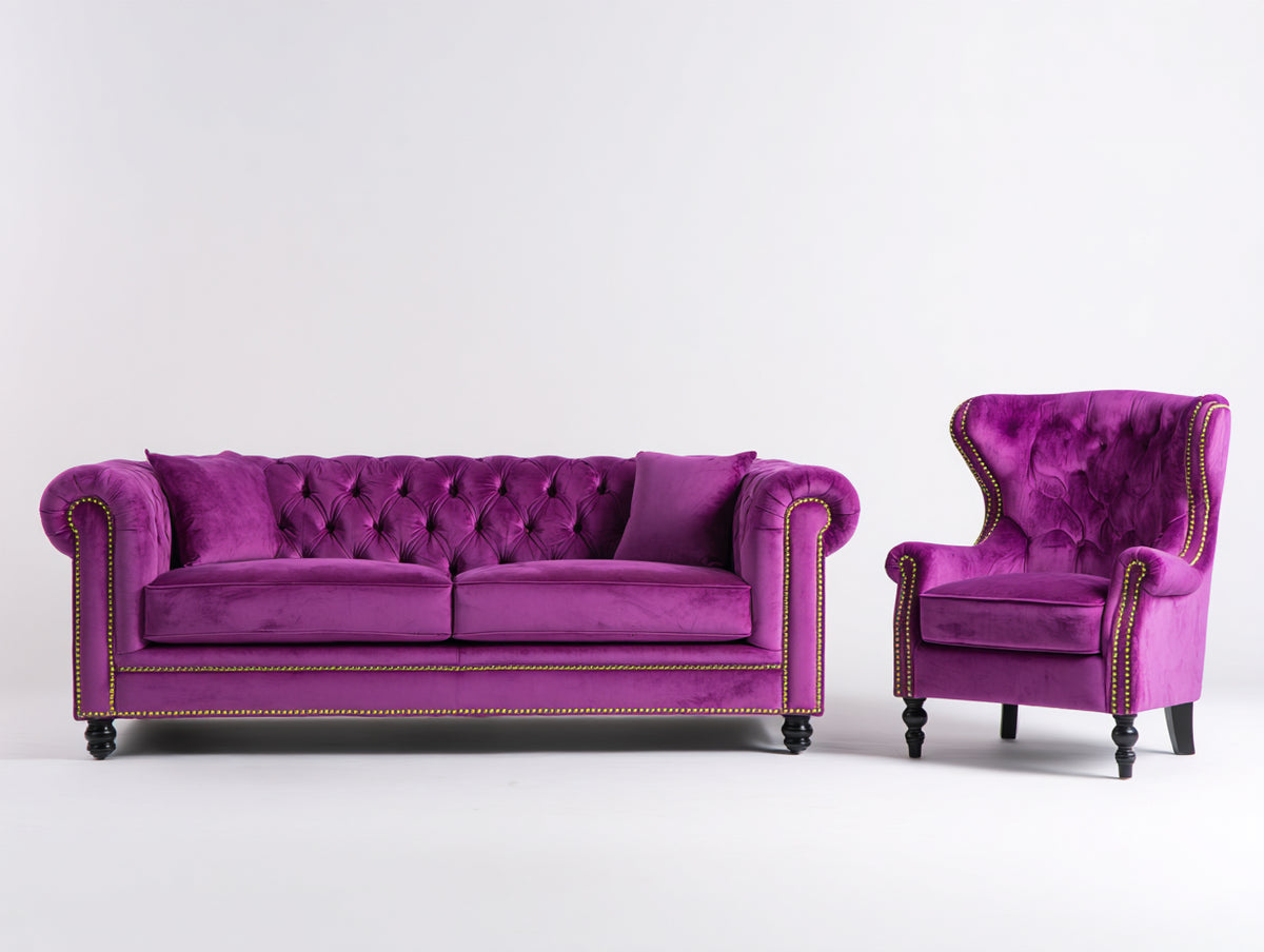 Ensemble de canapés - velours - 197 x 93 x 89 cm - violet fuchsia - style classique