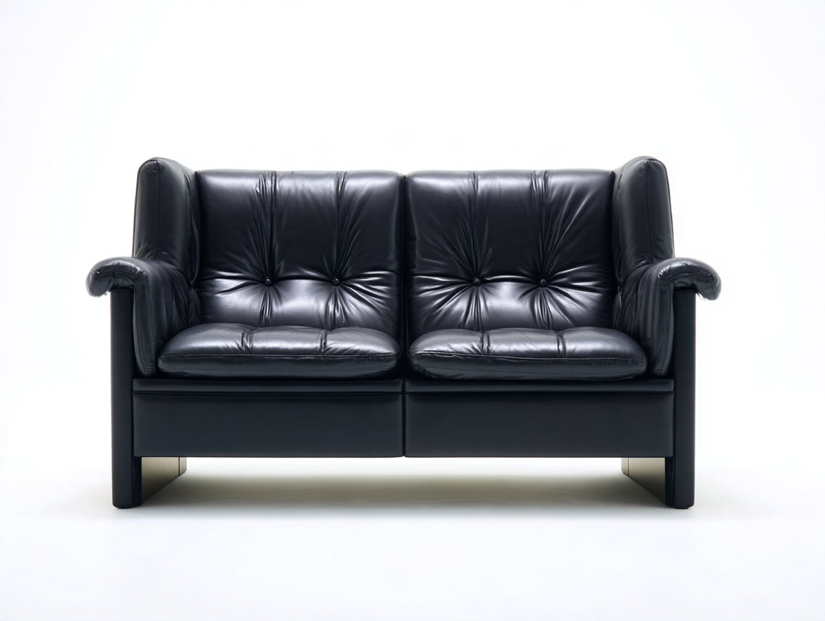 Canapé 2 places - similicuir - 168 x 91 x 94 cm - noir - style classique capitonné