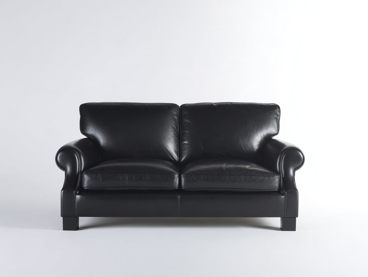 Canapé 2 places - similicuir - 175 x 95 x 90 cm - noir - style classique à accoudoirs roulés