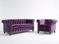 Ensemble de canapés - velours - 198 x 92 x 79 cm - violet foncé - style Chesterfield