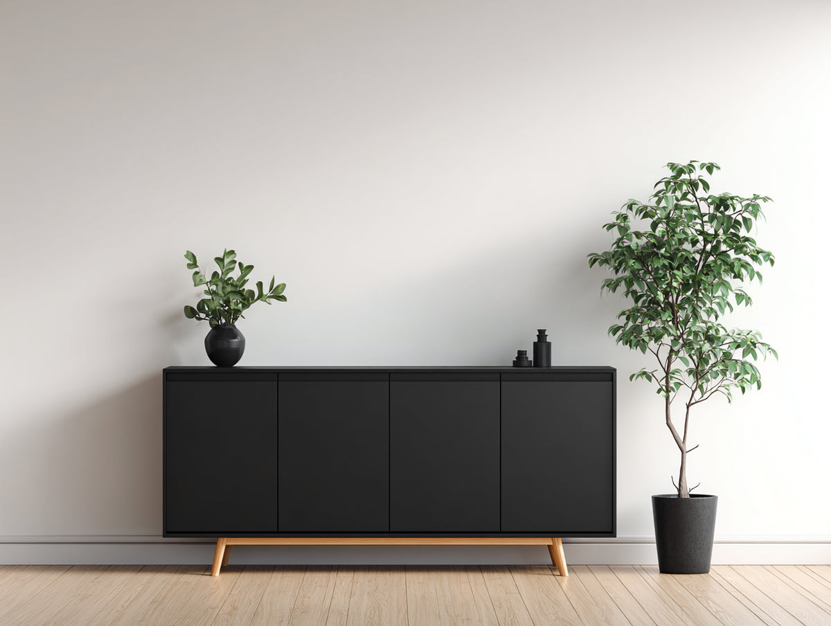 Meuble d'entrée-Bois-170 x 42 x 77 cm-Noir-Bois naturel-Style scandinave contemporain