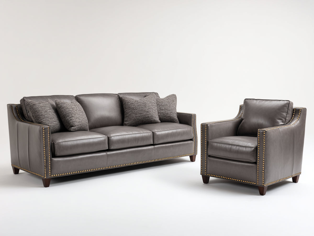 Ensemble de canapés - cuir - 223 x 96 x 89 cm - taupe foncé - style contemporain