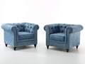Ensemble de canapés - velours - 108 x 92 x 78 cm - bleu - style Chesterfield