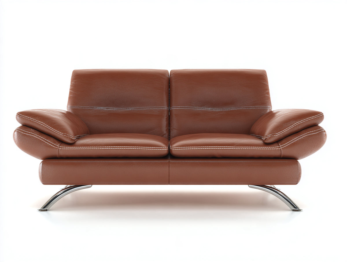 Canapé 2 places - similicuir - 176 x 92 x 87 cm - marron cognac - style moderne aux lignes courbes