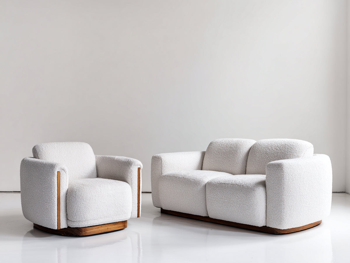 Ensemble de canapés - tissu bouclé - 186 x 93 x 82 cm - blanc cassé - style contemporain