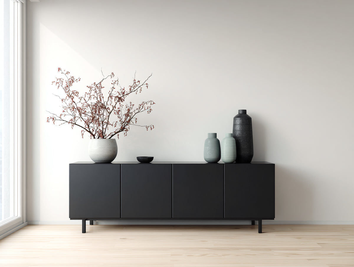 Meuble d'entrée-Bois-161 x 41 x 79 cm-Noir-Style moderne épuré