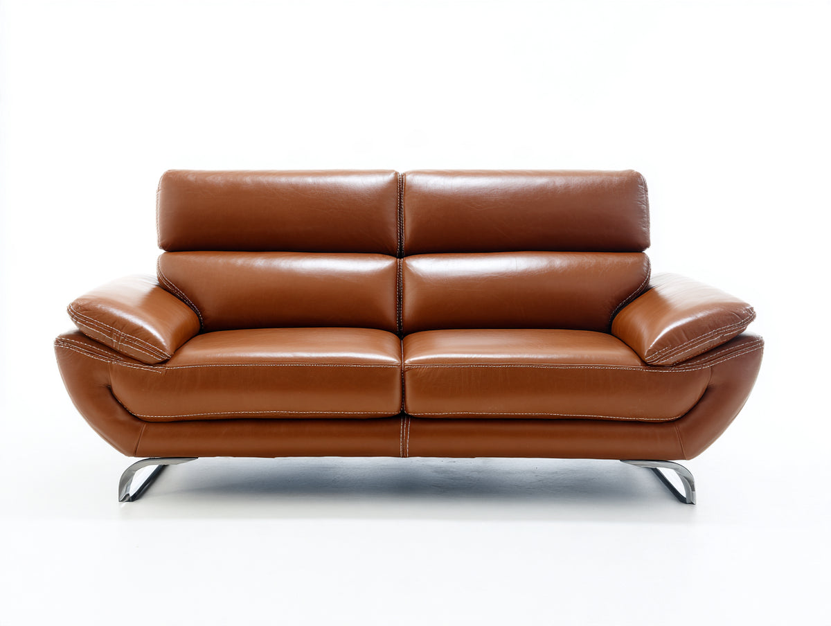 Canapé 2 places - similicuir - 184 x 96 x 91 cm - cognac - style contemporain avec pieds chromés