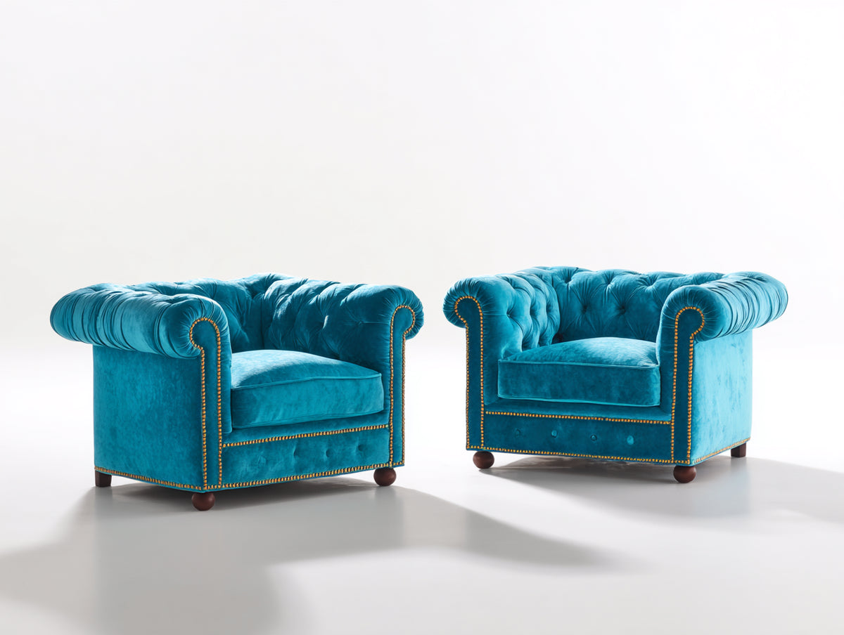 Ensemble de canapés - velours - 106 x 93 x 80 cm - bleu turquoise - style Chesterfield