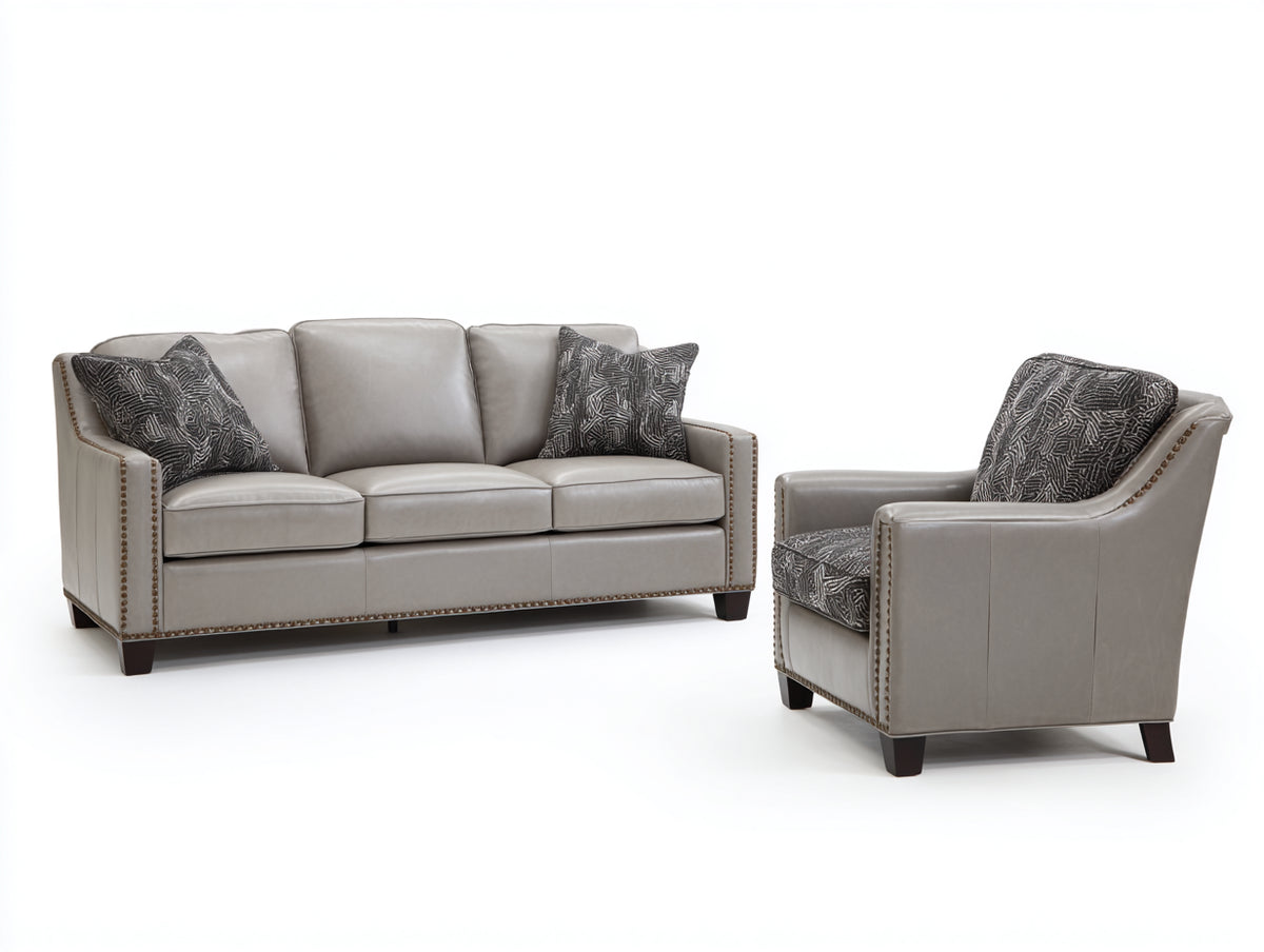 Ensemble de canapés - cuir - 214 x 92 x 88 cm - gris taupe - style classique