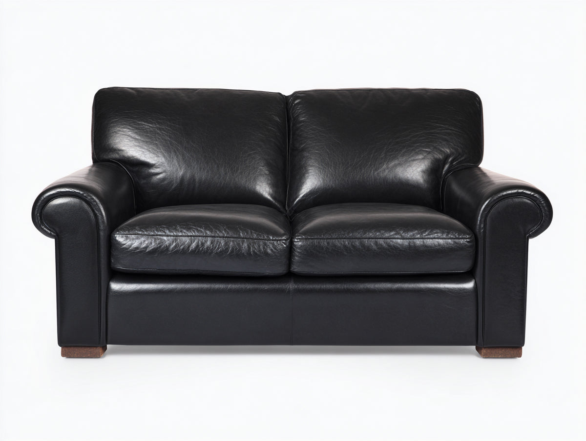 Canapé 2 places - similicuir - 177 x 95 x 90 cm - noir - style classique confortable à accoudoirs roulés