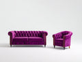 Ensemble de canapés - velours - 194 x 91 x 78 cm - violet fuchsia - style Chesterfield
