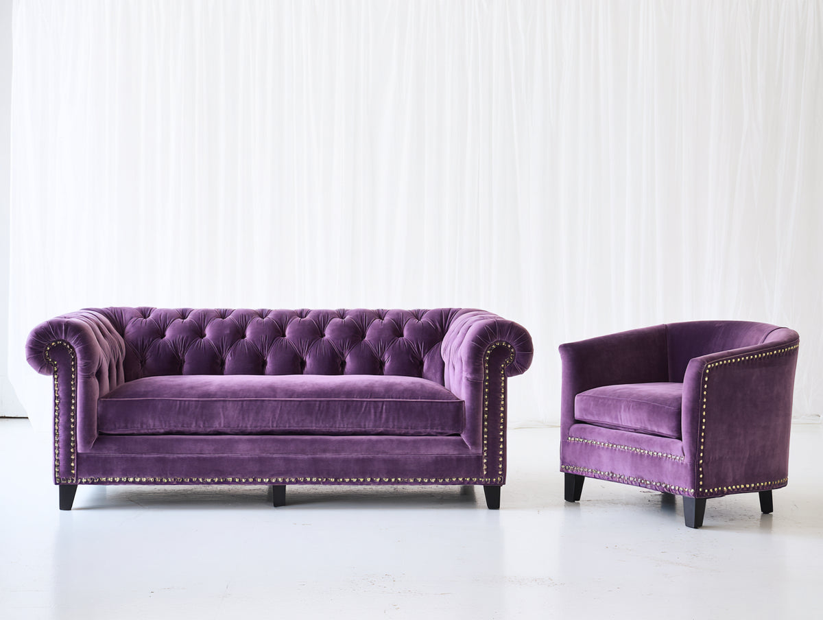 Ensemble de canapés - velours - 193 x 91 x 79 cm - violet - style classique
